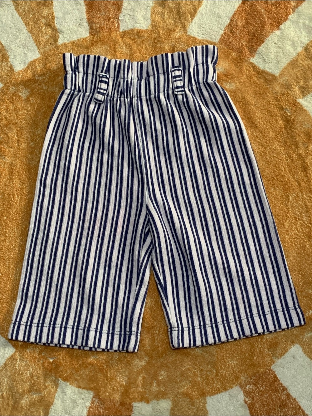 Navy and White Striped Paperbag Waist Kids Shorts